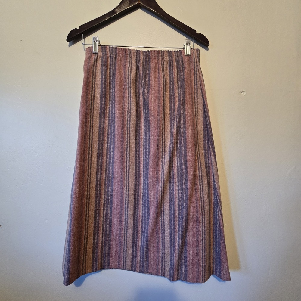 Vintage 80s Long Wool Maxi Skirt Women's‎ SM Mauve Stripe Belt Preppy Academia - Picture 9 of 9